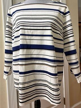 Chico's Size 2 (12) -Boatneck with Navy and Black Stripes NWT
